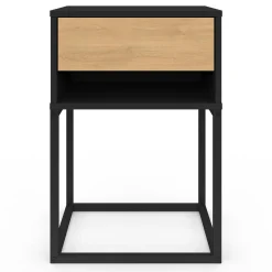 Lot de 2 tables de chevet 1 tiroir façon hêtre et 1 niche noire*IDMarket Discount
