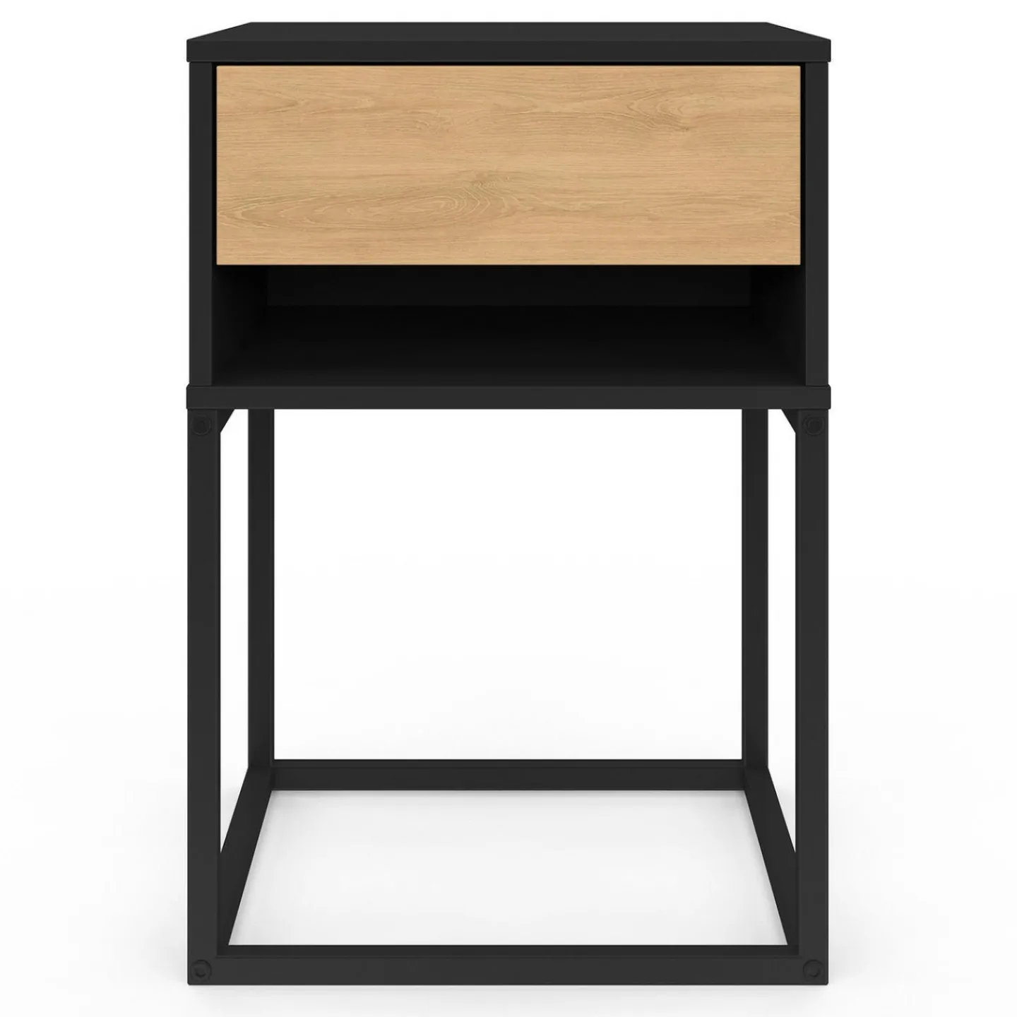 Lot de 2 tables de chevet 1 tiroir façon hêtre et 1 niche noire*IDMarket Discount