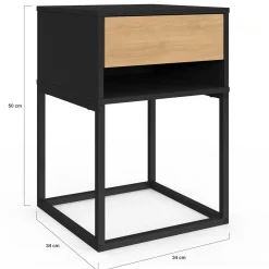Lot de 2 tables de chevet 1 tiroir façon hêtre et 1 niche noire*IDMarket Discount