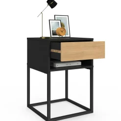Lot de 2 tables de chevet 1 tiroir façon hêtre et 1 niche noire*IDMarket Discount