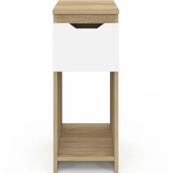 Lot de 2 tables de chevet 1 tiroir avec niche bois façon hêtre et blanc*IDMarket Discount