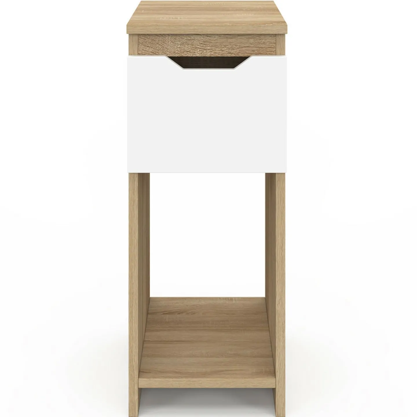 Lot de 2 tables de chevet 1 tiroir avec niche bois façon hêtre et blanc*IDMarket Discount