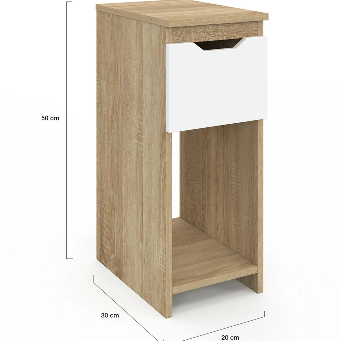 Lot de 2 tables de chevet 1 tiroir avec niche bois façon hêtre et blanc*IDMarket Discount