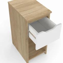 Lot de 2 tables de chevet 1 tiroir avec niche bois façon hêtre et blanc*IDMarket Discount