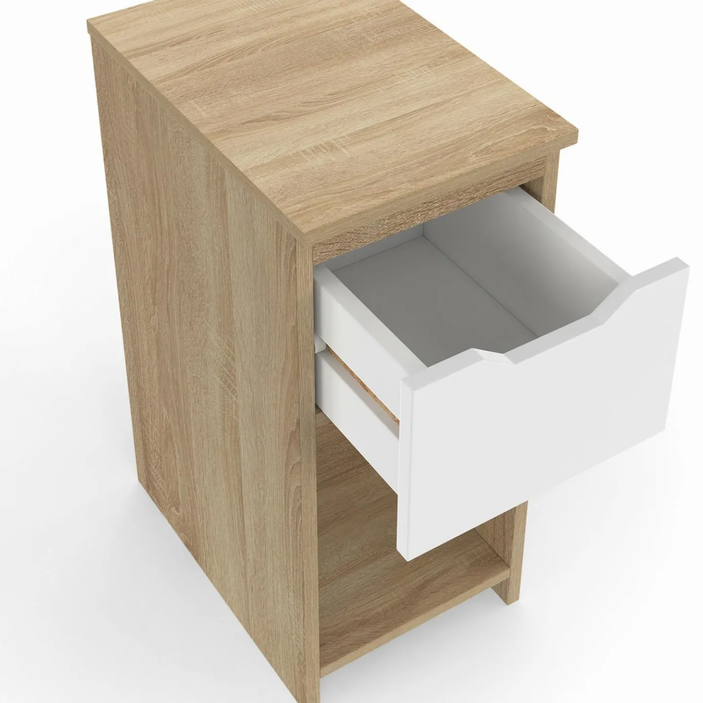 Lot de 2 tables de chevet 1 tiroir avec niche bois façon hêtre et blanc*IDMarket Discount