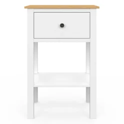 Lot de 2 tables de chevet 1 tiroir et 1 tablette blanc et plateau bois*IDMarket Clearance