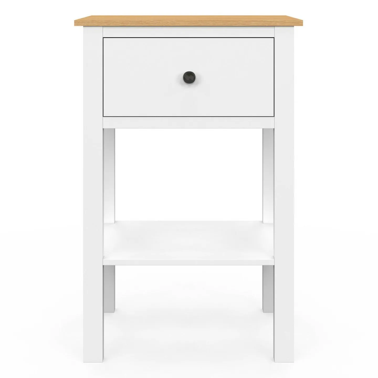 Lot de 2 tables de chevet 1 tiroir et 1 tablette blanc et plateau bois*IDMarket Clearance