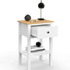 Lot de 2 tables de chevet 1 tiroir et 1 tablette blanc et plateau bois*IDMarket Clearance