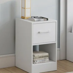 Lot de 2 tables de chevet 1 tiroir en tissu avec niche bois blanc*IDMarket Hot