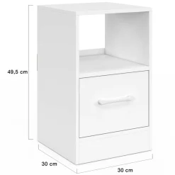 Lot de 2 tables de chevet 1 tiroir en tissu avec niche bois blanc*IDMarket Hot