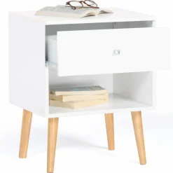 Lot de 2 tables de chevet scandinaves bois blanc 1 tiroir*IDMarket Discount