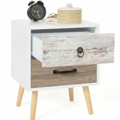 Lot de 2 tables de chevet scandinaves avec tiroirs blanc et bois*IDMarket New