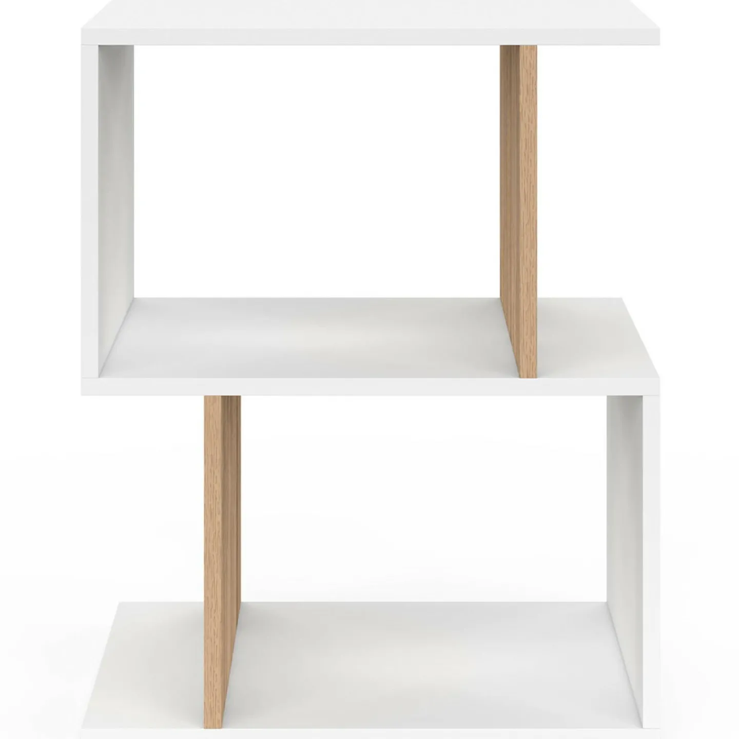 Lot de 2 tables de chevet forme S avec rangements ouverts blanc et effet hêtre*IDMarket