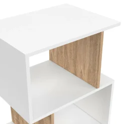 Lot de 2 tables de chevet forme S avec rangements ouverts blanc et effet hêtre*IDMarket