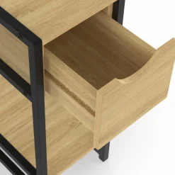 Lot de 2 tables de chevet gain de place bois et métal noir 1 tiroir 1 tablette style industriel*IDMarket Discount