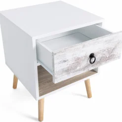 lot de 2 tables de chevet blanches effet vieilli 1 tiroir style scandinave*IDMarket Best