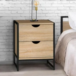 Lot de 2 tables de chevet industrielles 2 tiroirs*IDMarket New
