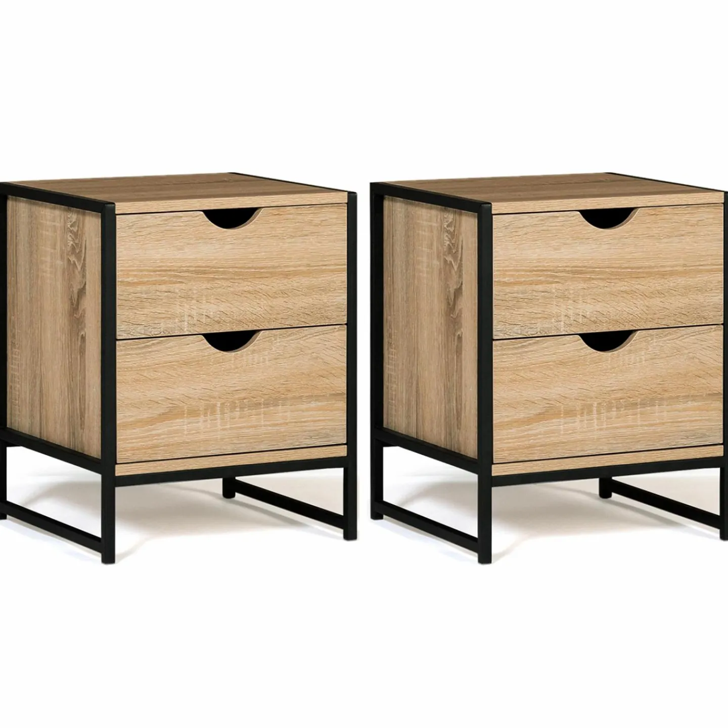 Lot de 2 tables de chevet industrielles 2 tiroirs*IDMarket New