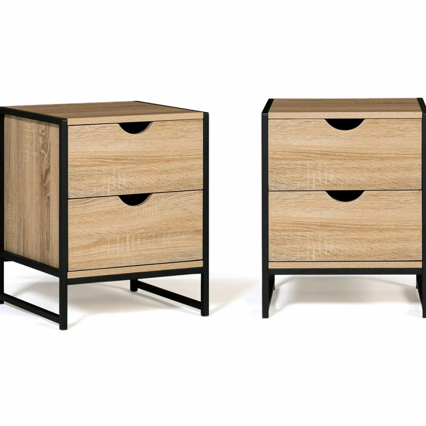 Lot de 2 tables de chevet industrielles 2 tiroirs*IDMarket New