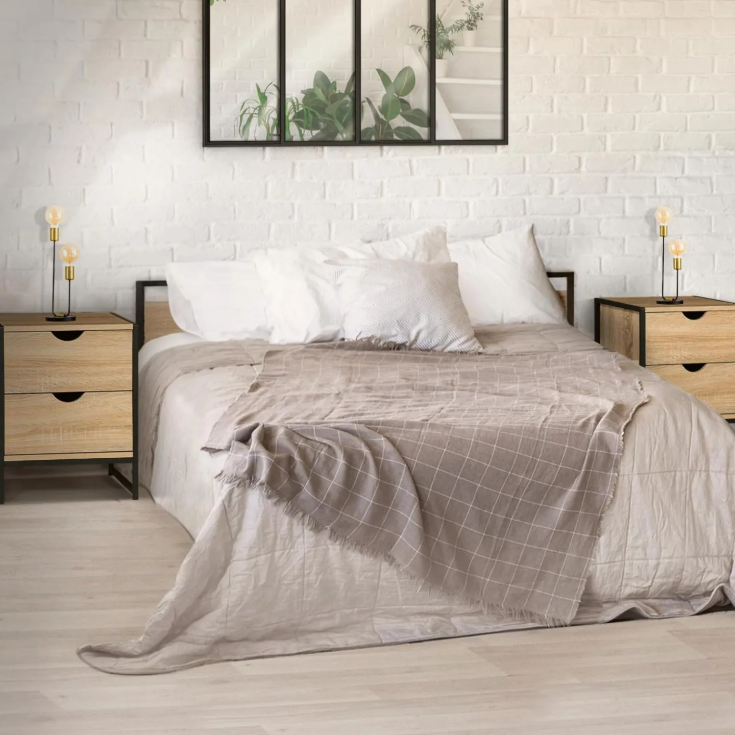 Lot de 2 tables de chevet industrielles 2 tiroirs*IDMarket New