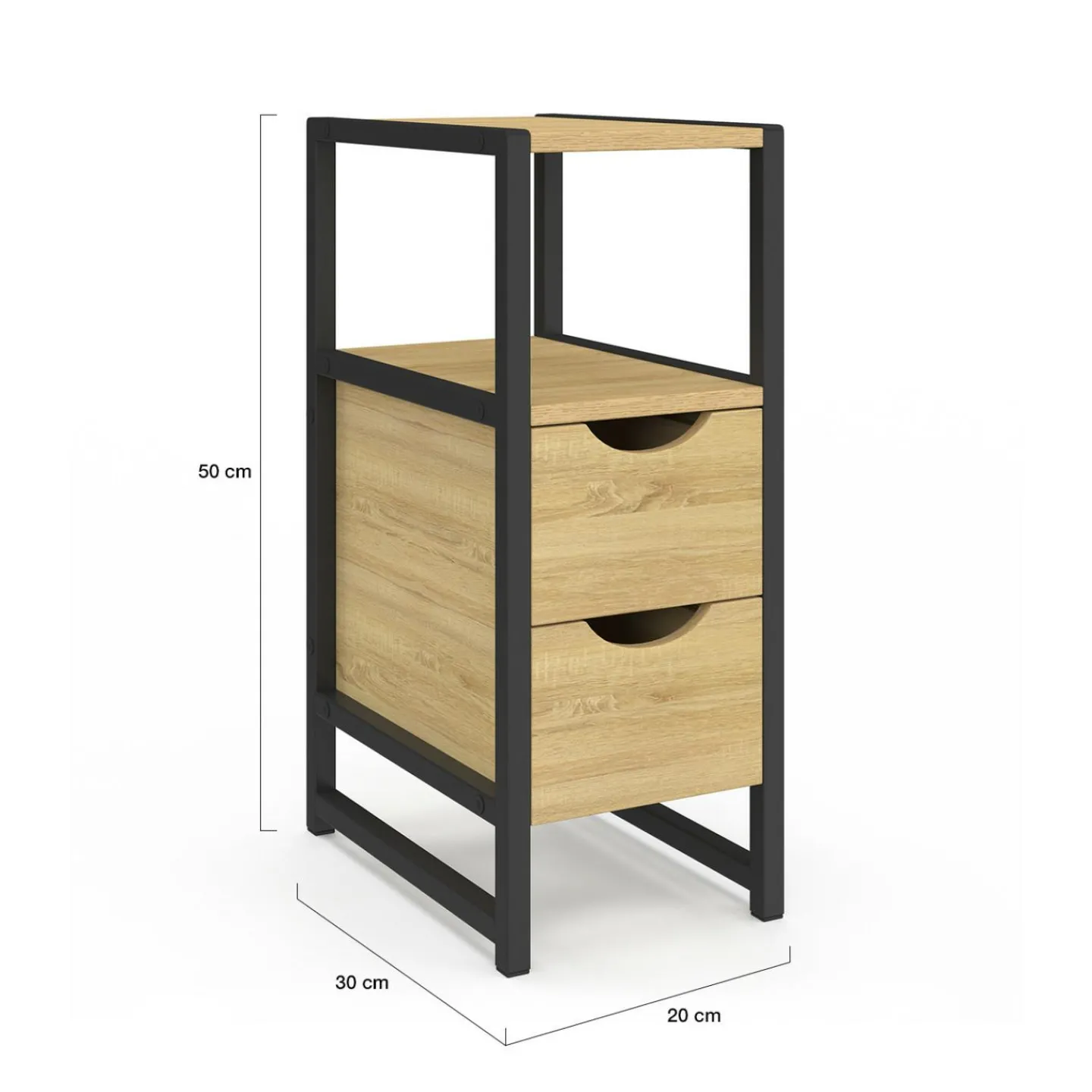 Lot de 2 tables de chevet bois et métal noir 2 tiroirs 1 niche style industriel*IDMarket Outlet