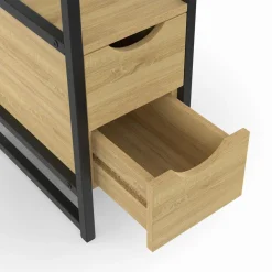 Lot de 2 tables de chevet bois et métal noir 2 tiroirs 1 niche style industriel*IDMarket Outlet