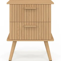 Lot de 2 tables de chevet 2 tiroirs lattes tasseau bois coloris chêne*IDMarket Clearance