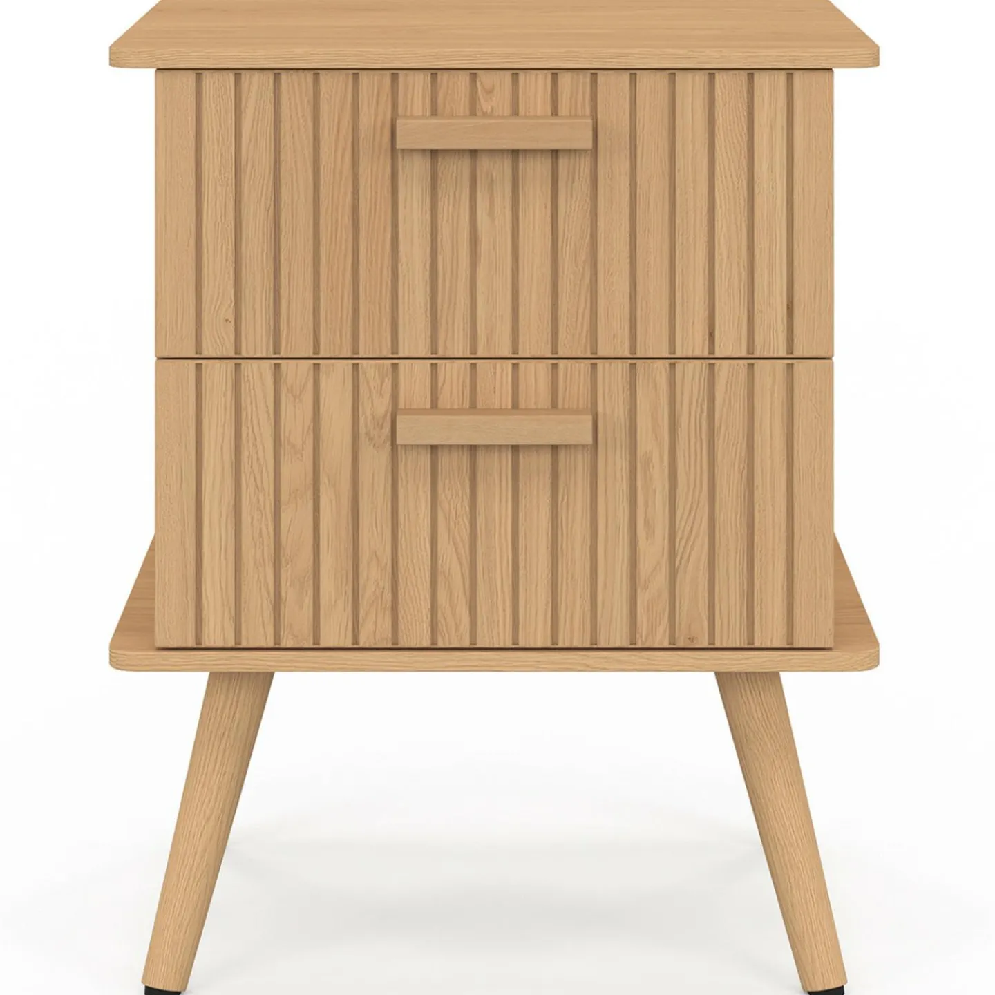 Lot de 2 tables de chevet 2 tiroirs lattes tasseau bois coloris chêne*IDMarket Clearance