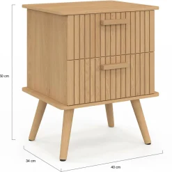 Lot de 2 tables de chevet 2 tiroirs lattes tasseau bois coloris chêne*IDMarket Clearance