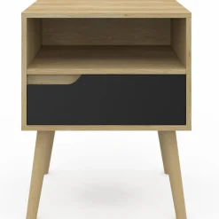 Lot de 2 tables de chevet scandinaves avec tiroir bois effet hêtre et noir*IDMarket Best