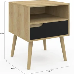 Lot de 2 tables de chevet scandinaves avec tiroir bois effet hêtre et noir*IDMarket Best