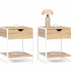 Lot de 2 tables de chevet métal blanc et bois*IDMarket Outlet