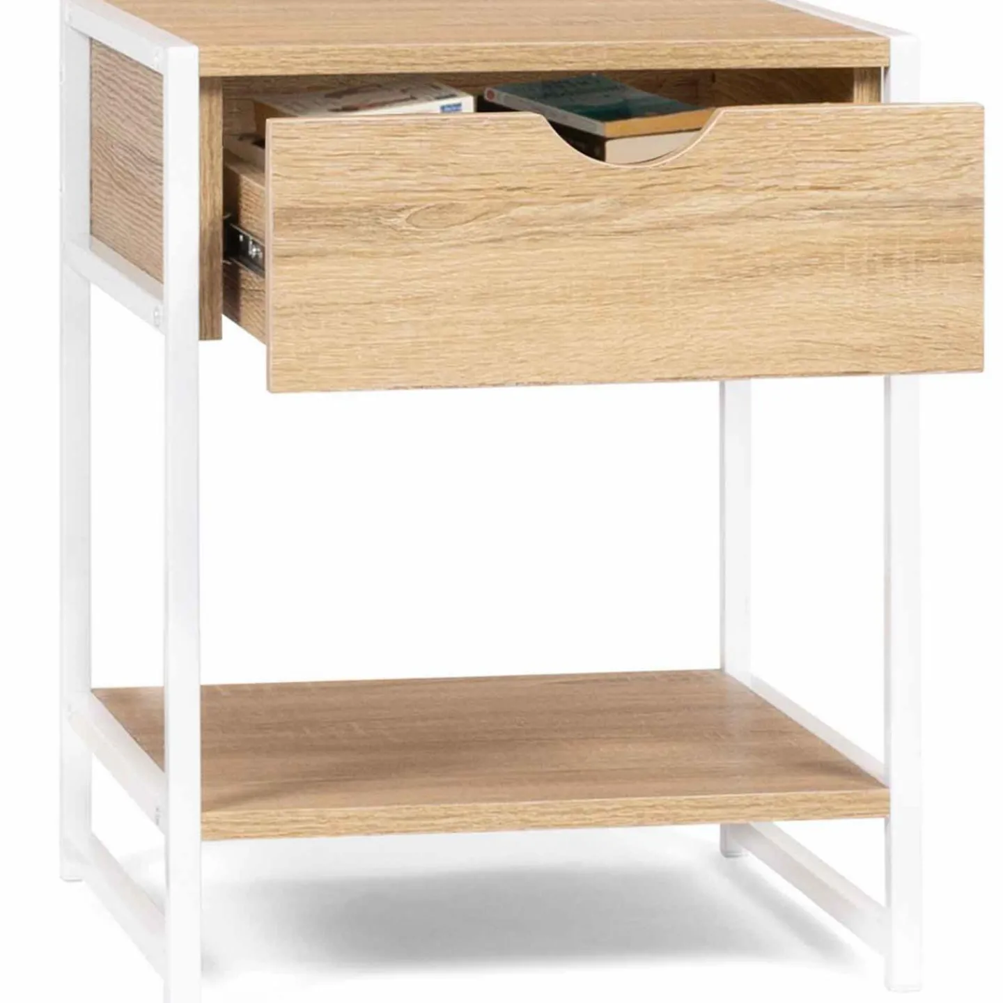 Lot de 2 tables de chevet métal blanc et bois*IDMarket Outlet