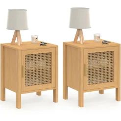 Lot de 2 tables de chevet 1 porte cannage et bois*IDMarket Hot