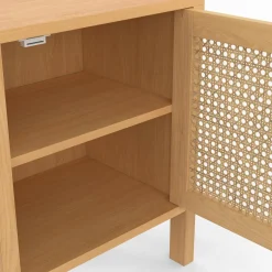 Lot de 2 tables de chevet 1 porte cannage et bois*IDMarket Hot