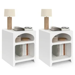 Lot de 2 tables de chevets style organiques bois blanc 2 niches*IDMarket Clearance