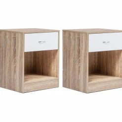 Lot de 2 tables de nuit bois façon hêtre tiroir blanc*IDMarket Sale