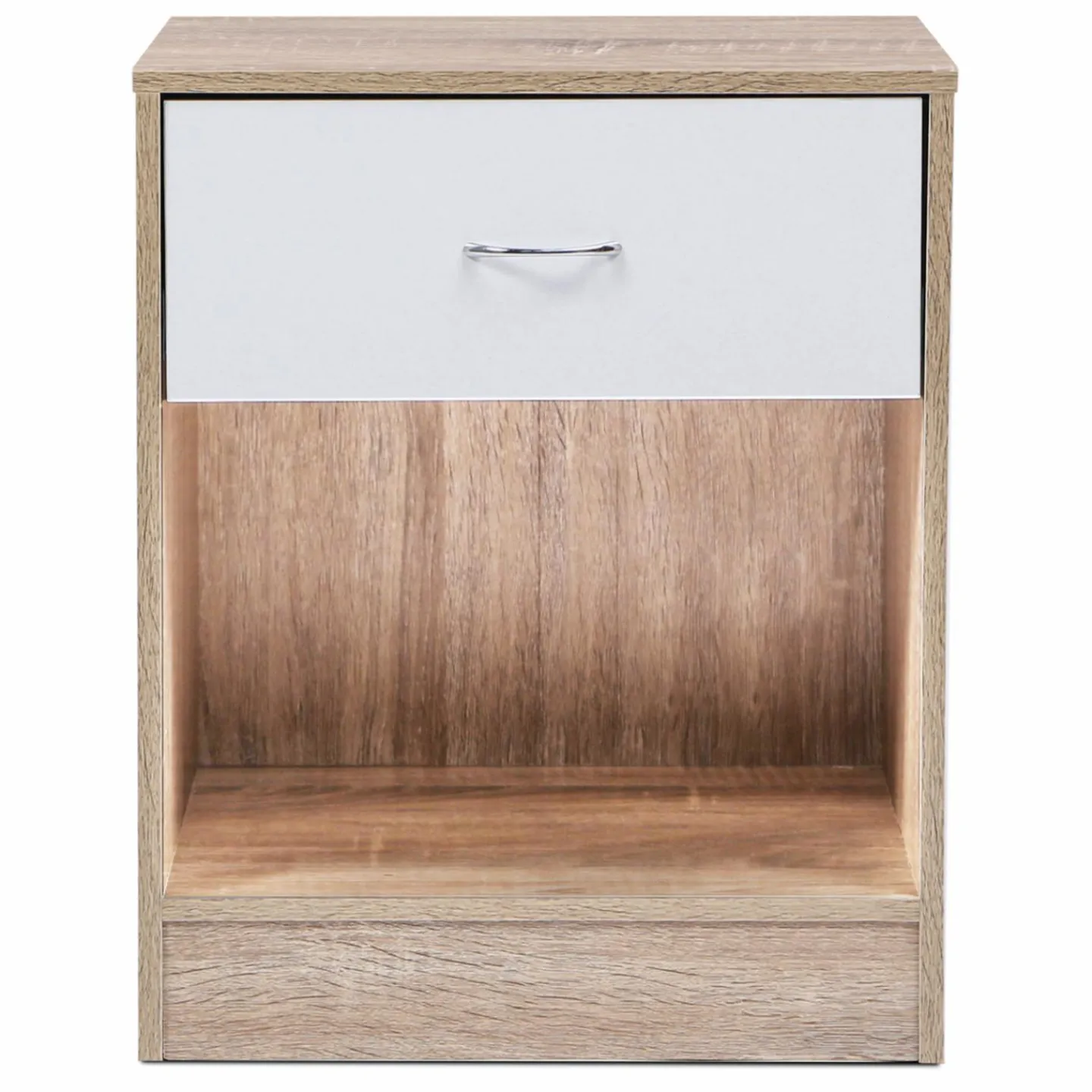 Lot de 2 tables de nuit bois façon hêtre tiroir blanc*IDMarket Sale