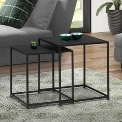 Lot de 2 tables gigognes métal noir carrées 40 cm et 45 cm*IDMarket New