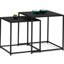 Lot de 2 tables gigognes métal noir carrées 40 cm et 45 cm*IDMarket New
