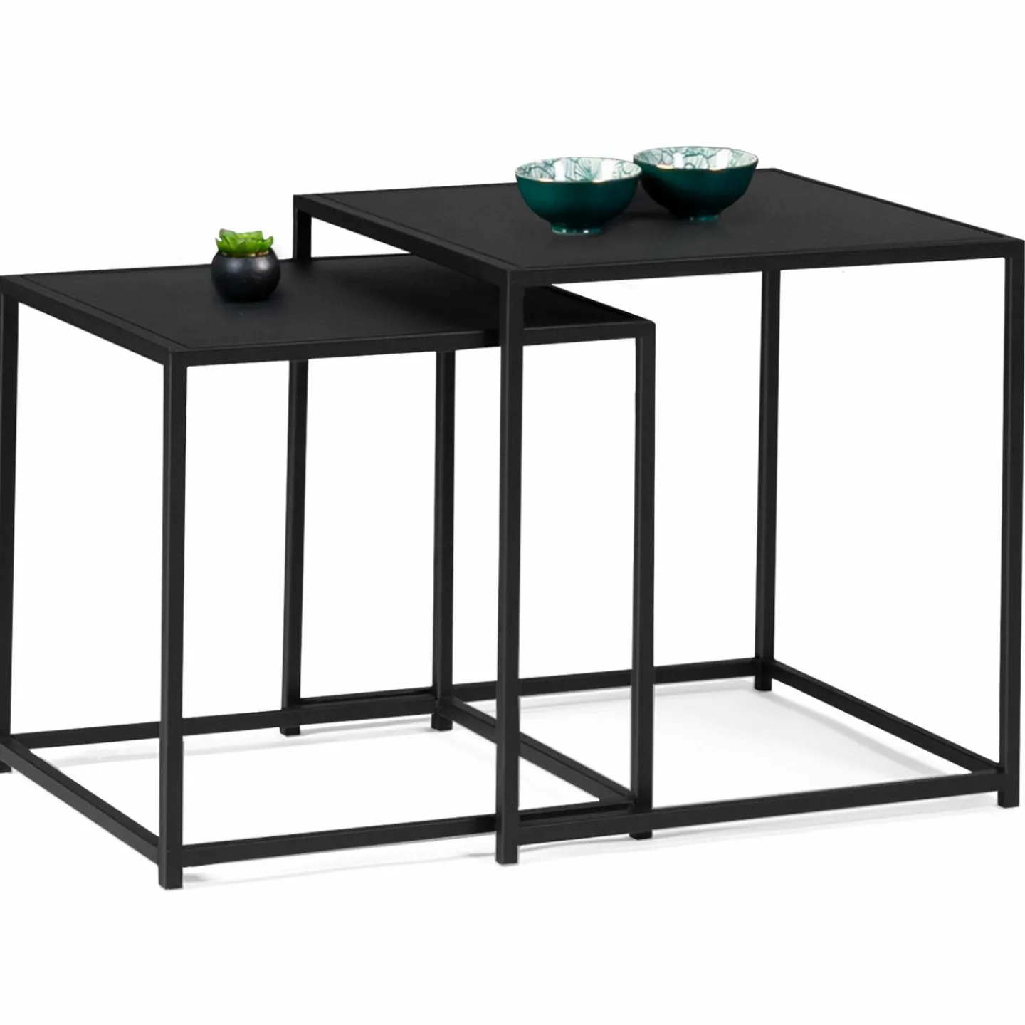Lot de 2 tables gigognes métal noir carrées 40 cm et 45 cm*IDMarket New