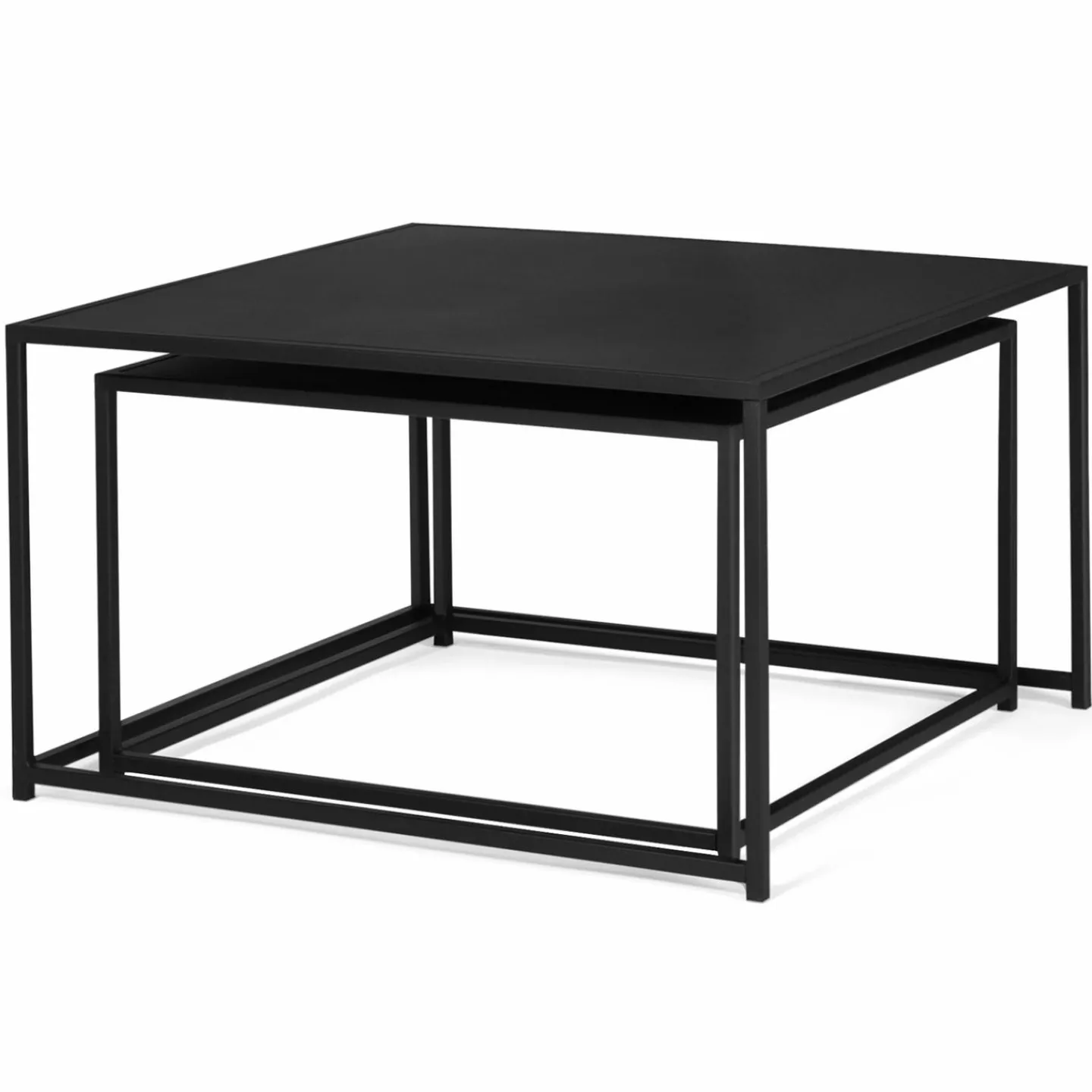 Lot de 2 tables gigognes métal noir carrées 60 cm et 70 cm*IDMarket Sale