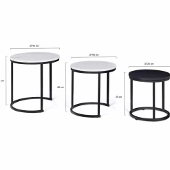Lot de 3 tables gigognes rondes effet marbre et bois noir 35/40/45 cm*IDMarket Online