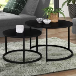 Lot de 2 tables gigognes rondes métal noir 54 cm et 70 cm*IDMarket Clearance