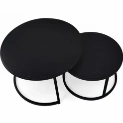 Lot de 2 tables gigognes rondes métal noir 54 cm et 70 cm*IDMarket Clearance