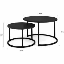 Lot de 2 tables gigognes rondes métal noir 54 cm et 70 cm*IDMarket Clearance