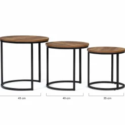 Lot de 3 tables gigognes rondes style industriel bois foncé*IDMarket Clearance