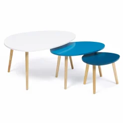 Lot de 3 tables gigognes scandinaves laquées blanc et bleu*IDMarket New