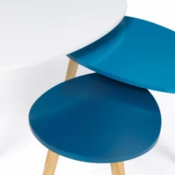 Lot de 3 tables gigognes scandinaves laquées blanc et bleu*IDMarket New