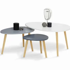 Lot de 3 tables gigognes scandinaves laquées blanc et gris*IDMarket New